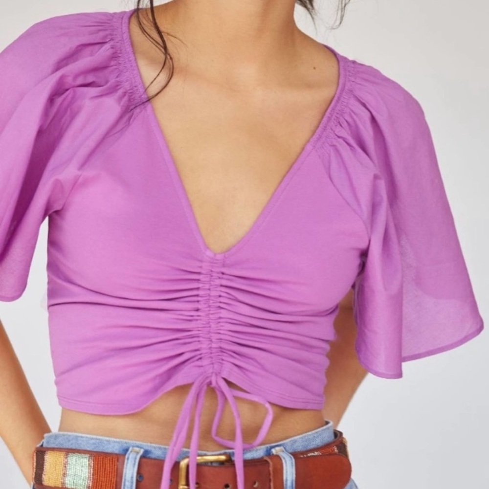 Anthropologie Lilac Ruched V-Neck Crop Top